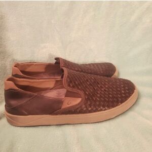 OluKai Woven Tan Slip-On Loafers